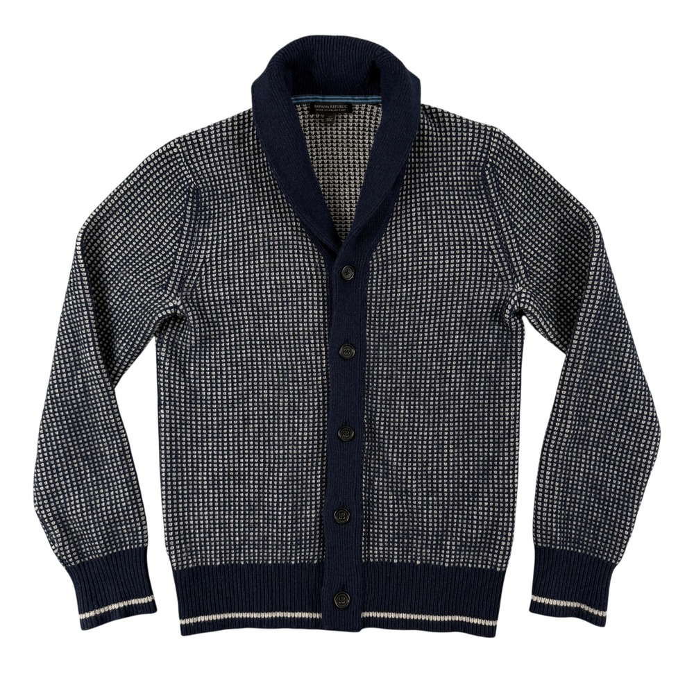 Banana Republic Cardigan Mens‎ M Navy Textured Shawl Collar Italian Yarn Sweater